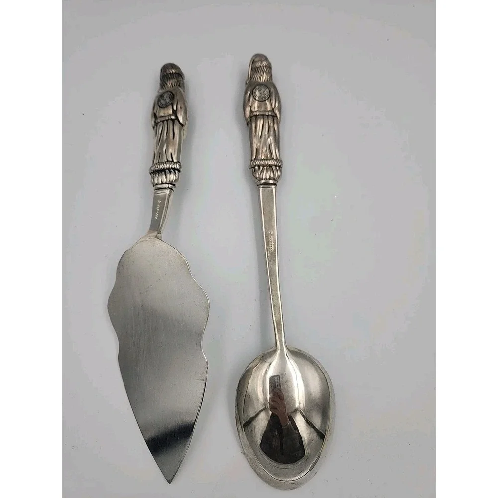 Vtg Godinger Silver Plate  Christmas Santa Serving Spoon & Pastry Dessert Server